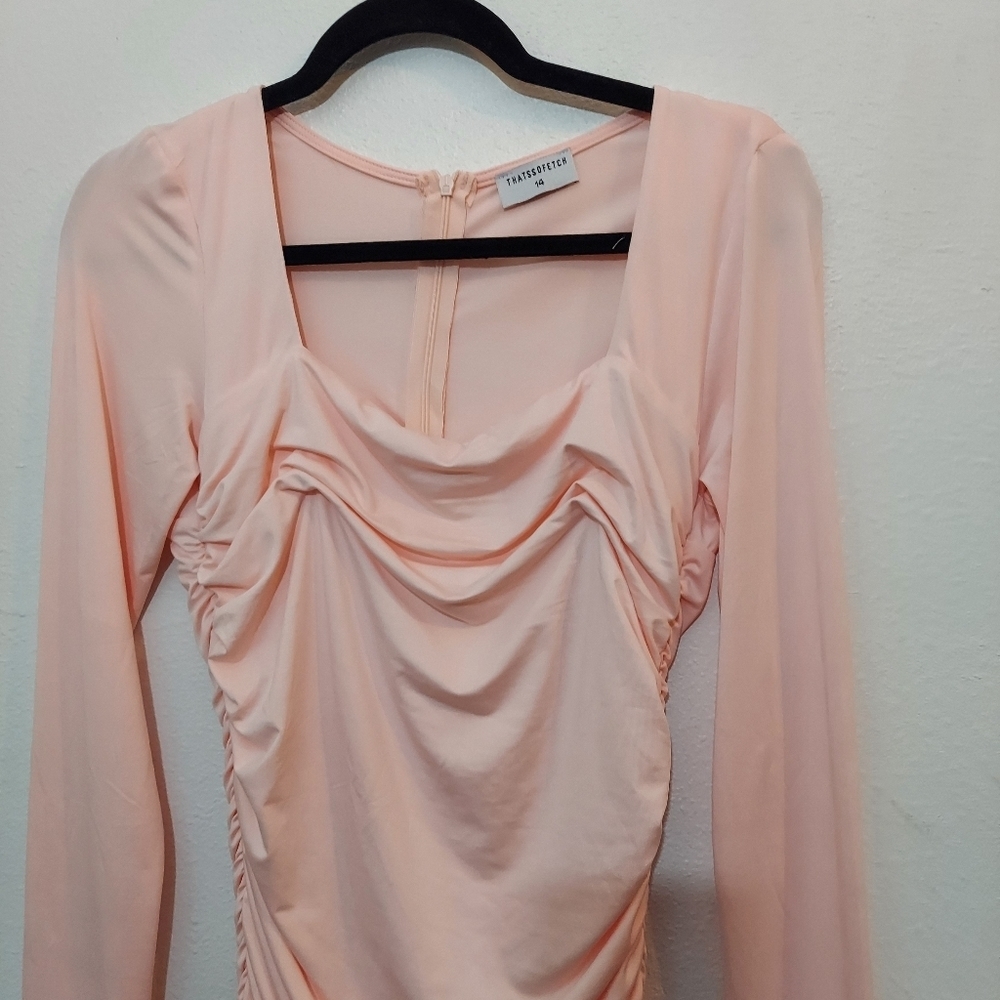 ThatsSoFetch Ruched Long Sleeve Dress Pink Medium - Picture 5 of 12